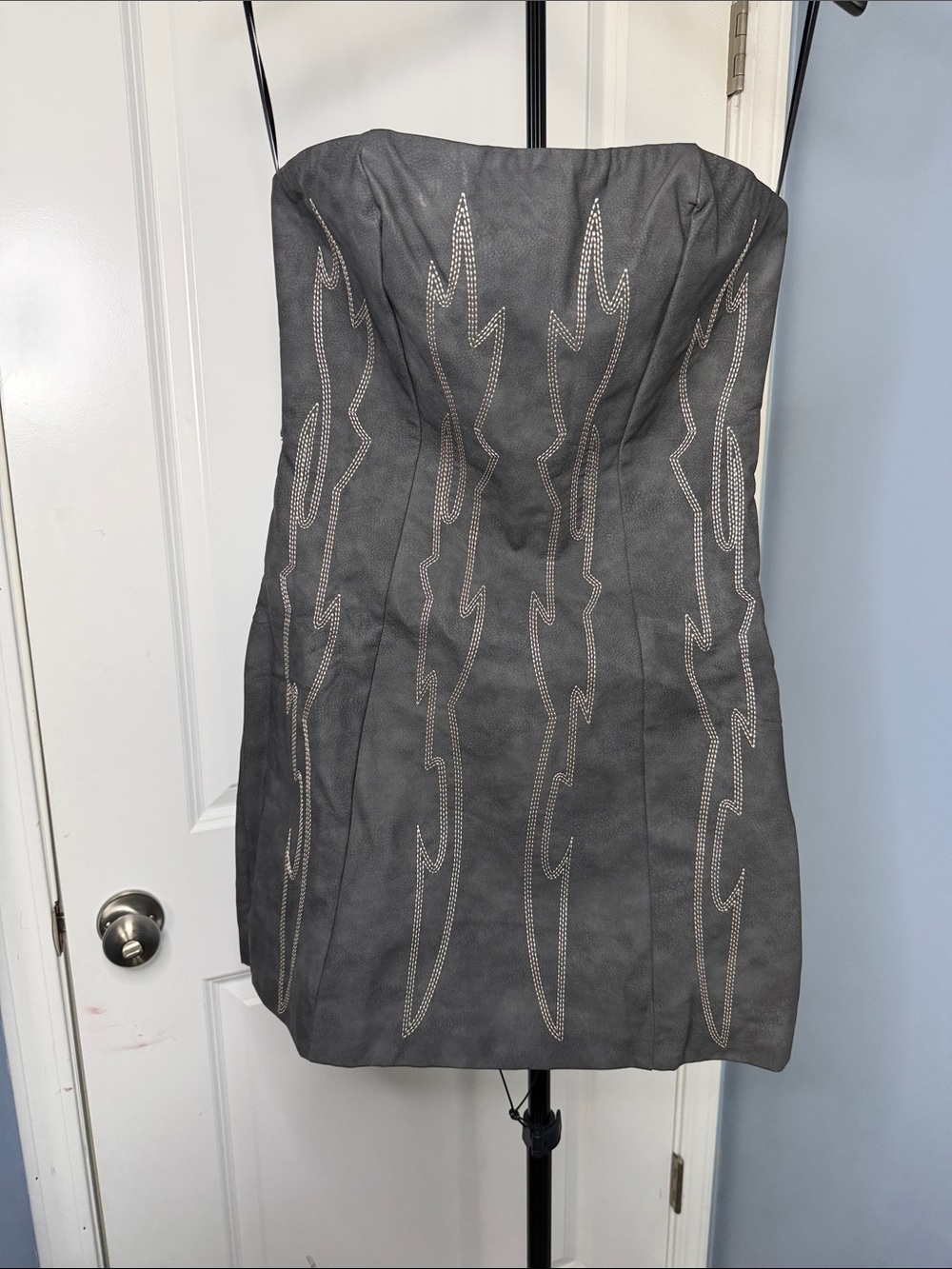 Windsor Gray Strapless Embroidered Mini Dress